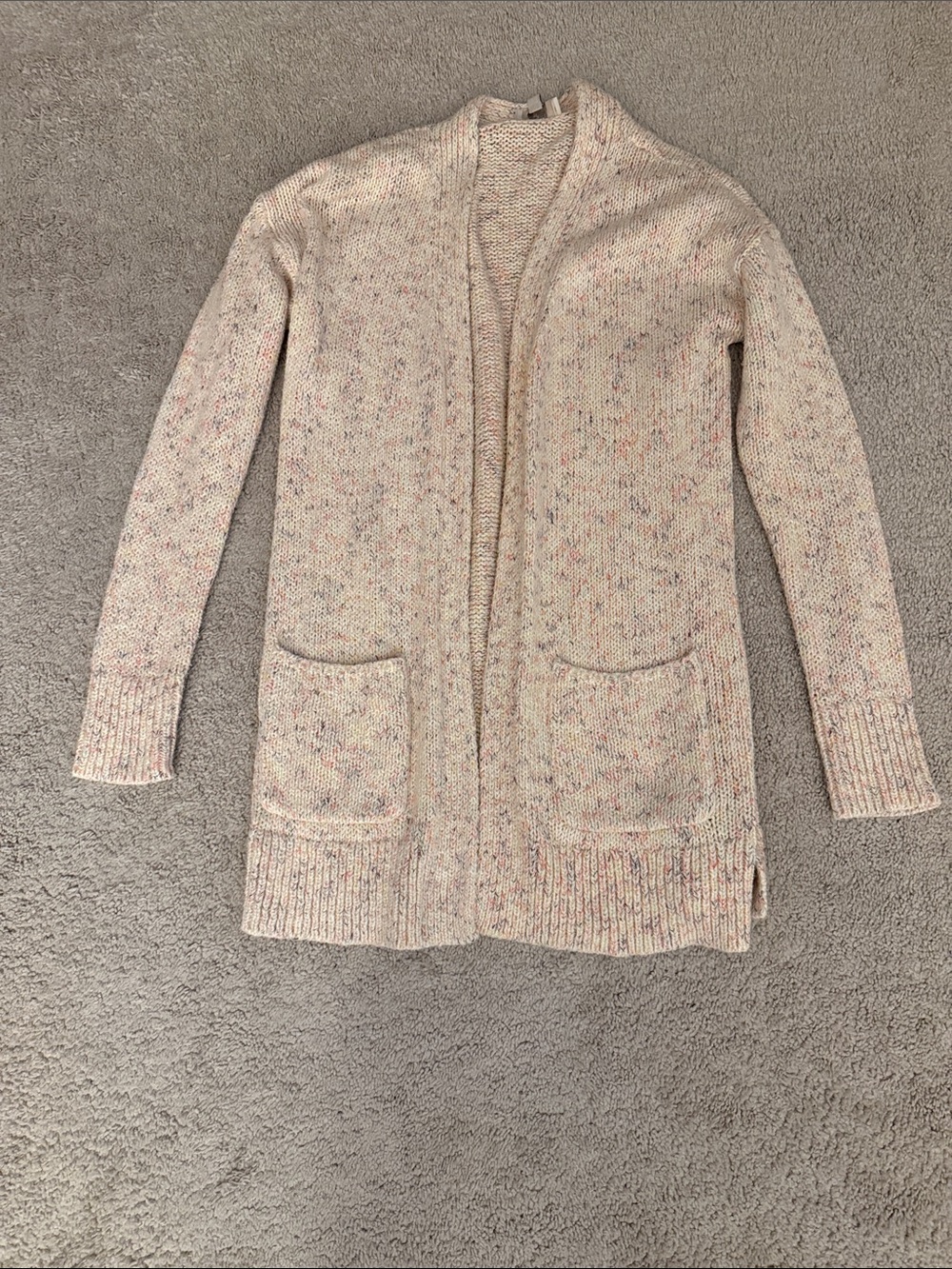 LOFT Cream Speckled Open Cardigan with Pockets